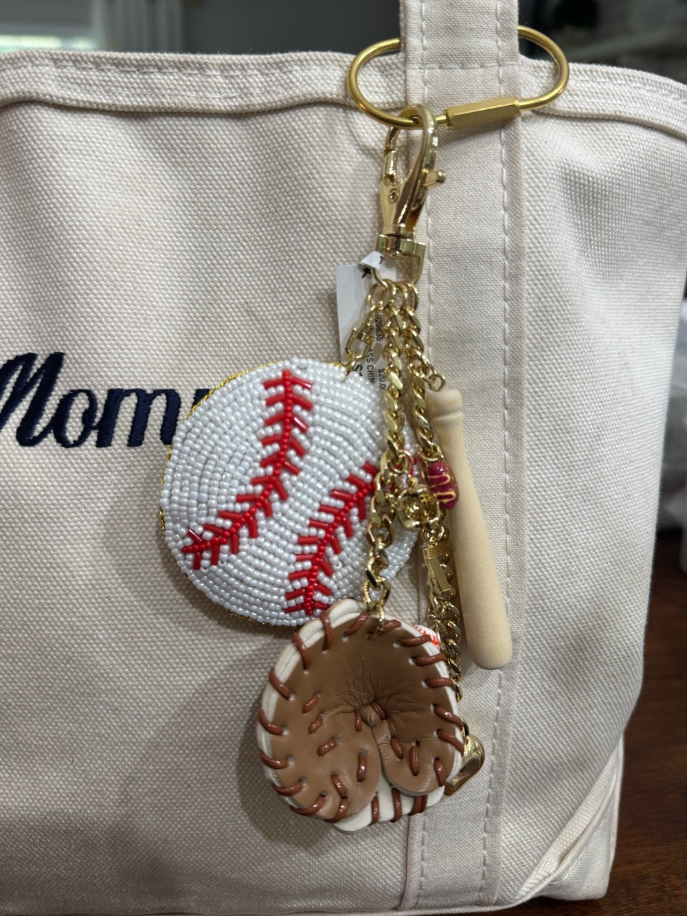 Beaded Baseball & Glove Bag Charm - Picture 2 of 2